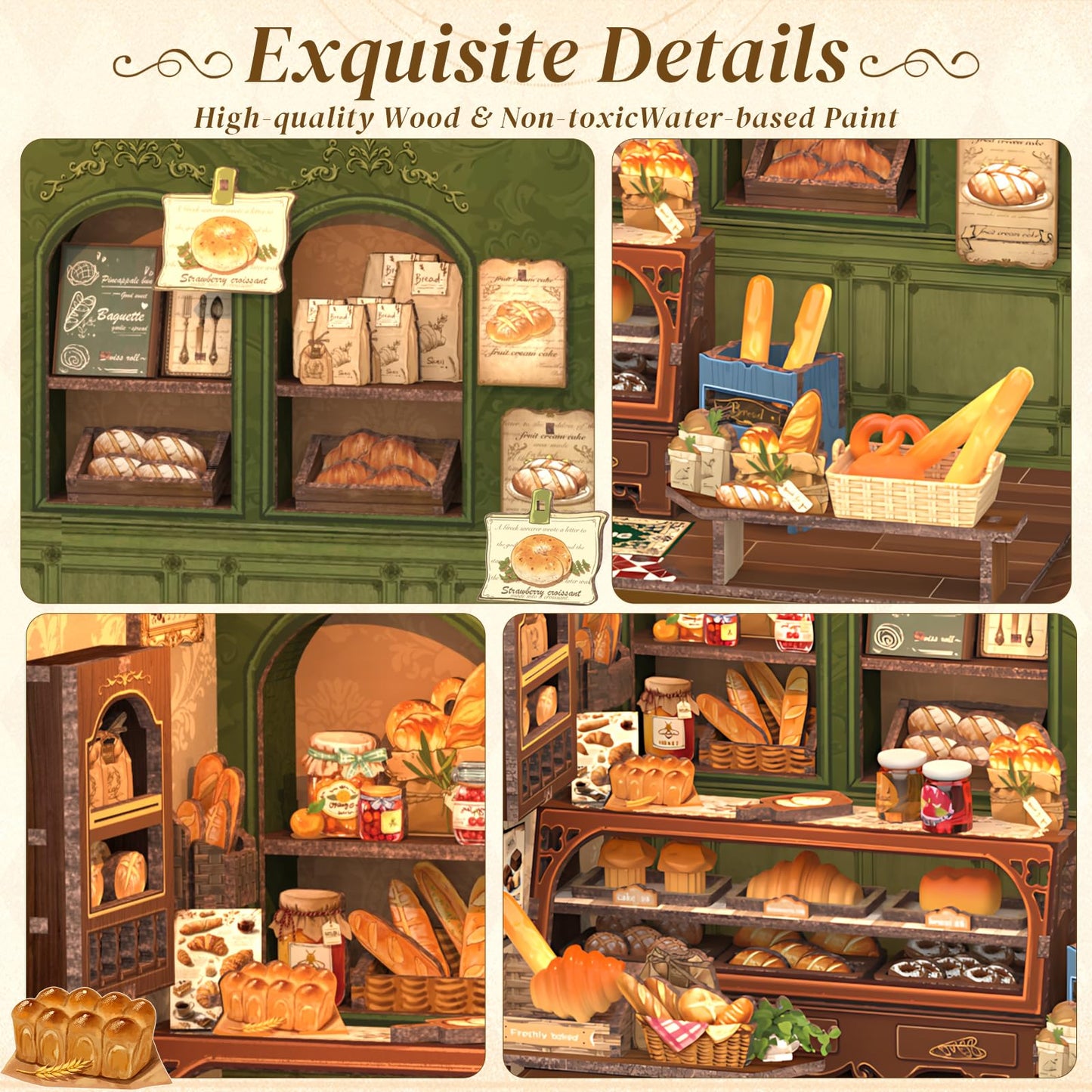 Cutefun Book Nook Kit - DIY Miniature Bread Shop Booknook Kits for Adults and Teens, 3D Wooden Puzzle Bookend Bookshelf with LED Light, Creative Crafts Gifts for Book Lovers (Mrs.Hunt Bakery)
