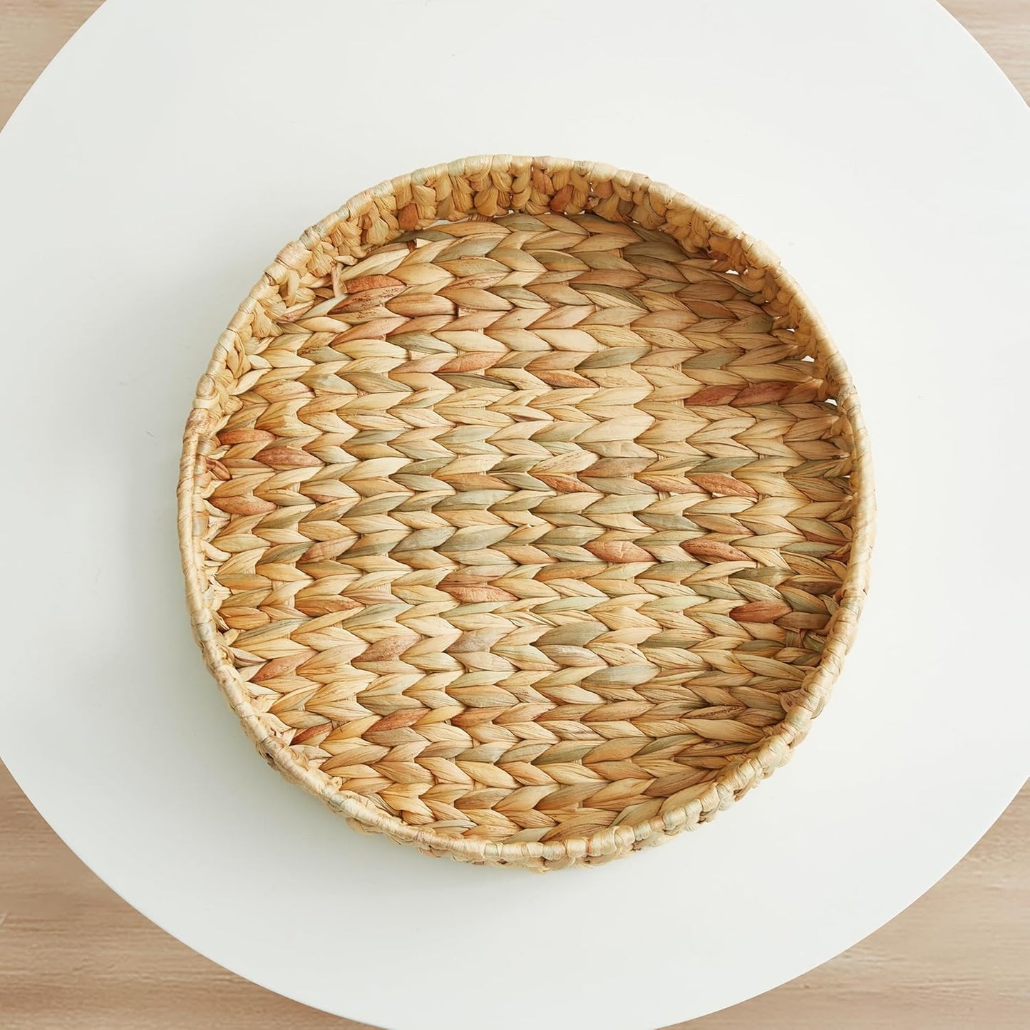 13 inch 1Pack Round Wicker Tray, Hand-Woven Rattan Serving Trays with Handles for Snack Drinks Coffee Table Tray, Water