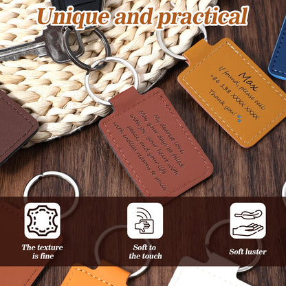 50 Pcs Blank Leather Keychains Bulk, Leather Blanks for Laser Engraving, Rectangular DIY Key Fob Kit with Metal Rings for Stamping Crafts, Personalized Gifts for Men Women