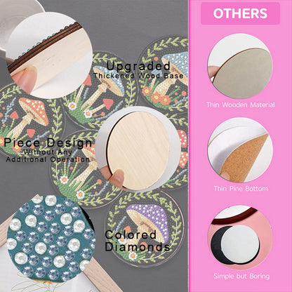 Diamond Art Coasters Kits Mushrooms, Mushroom Diamond Painting Coasters with Holder Set of 8, DIY Coaster Gem Art Crafts Supplies for Adults Beginner Cup Mat with Nice Gift Box for Home Decor 3.9 inch