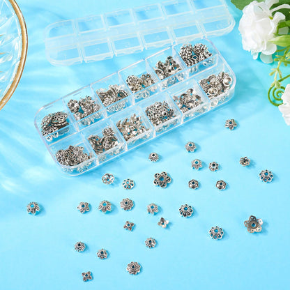 Craftdady 230pcs Antique Silver Bead Caps Tibetan Alloy Flower Bead Caps Metal Multi Petal Spacer Beads Vintage End Caps Beads 6.9 mm-10 mm for DIY Craft Earring Bracelet Jewelry Making