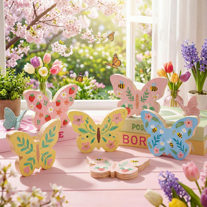 Novabright 6 Pcs Large Wooden Butterfly Block Unfinished Butterfly Shaped Signs Wood Blocks to Paint Blank Wood Table Centerpieces for Spring Home Decor Classroom DIY Art Craft Party Supplies