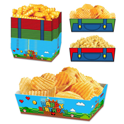 PaimainKing Super Brothers Themed Disposable Paper Food Trays, 24 Pcs