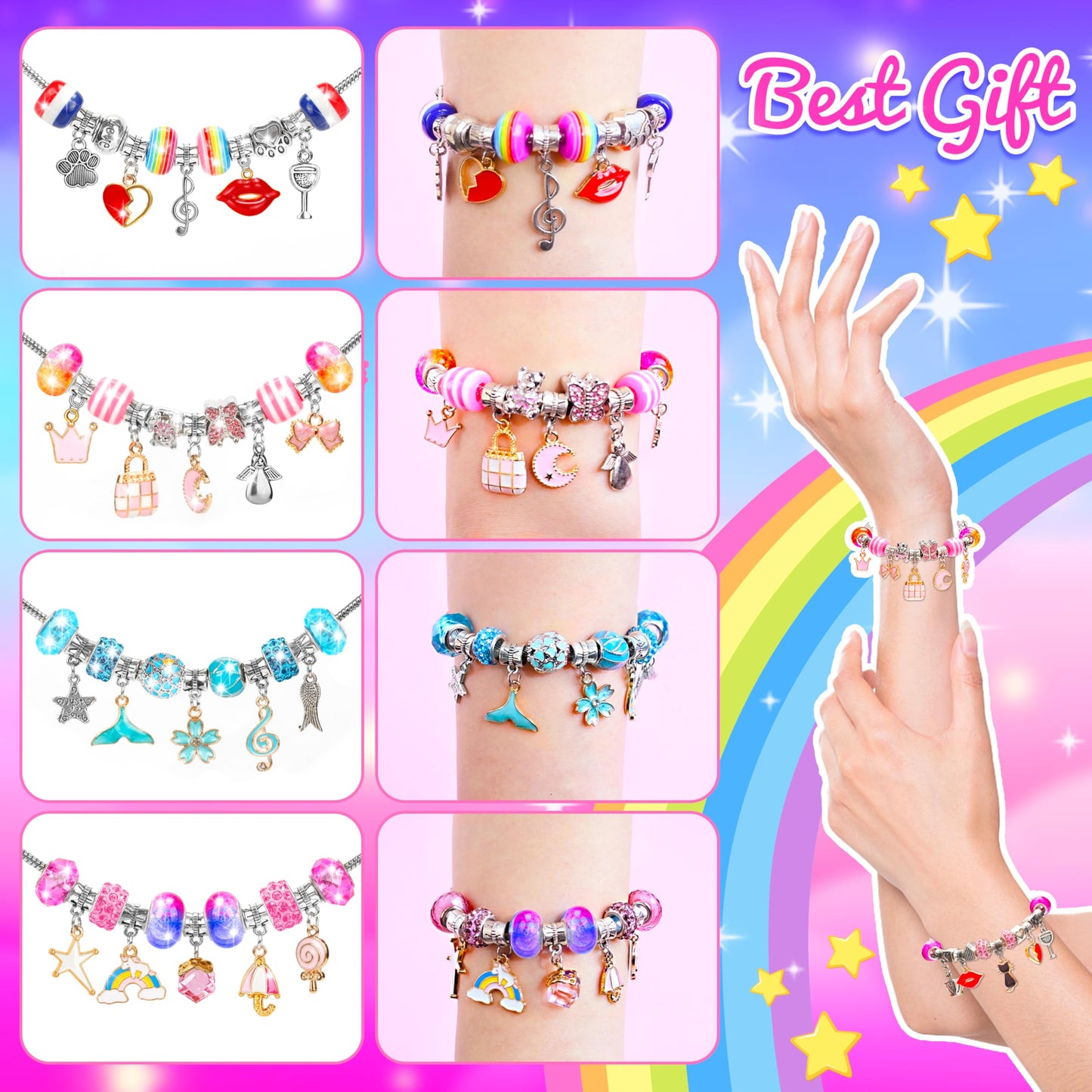 AMAZING TIME 130 Pcs Charm Bracelet Making Kit, Jewelry Toy for Girl Age 8-12 Beads Craft Set for 5 6 7 8 9 10 11 12 Year Old Teenage Birthday Gift