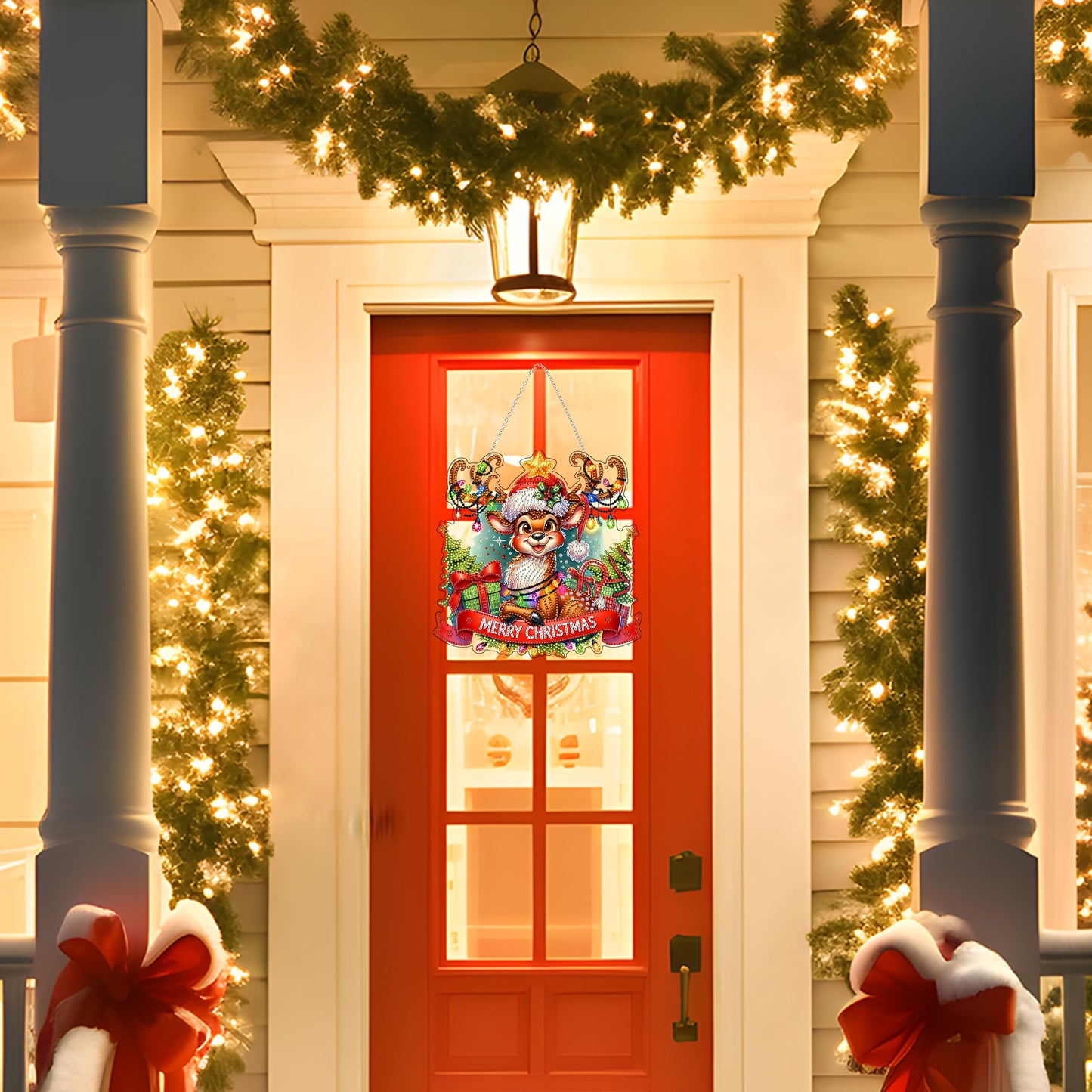 DIY Acrylic Diamond Art Painting Wreath Kits Special Shaped Rhinestone 5D Diamond Art Window Pendants Home Garden Wall Hanging Kits Hanging Ornament (Merry Christmas)