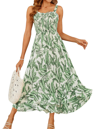 GRACE KARIN Women's 2025 Summer Floral Boho Dress Square Neck Strapped Swing A Line Sundress Beach Long Maxi Outfits