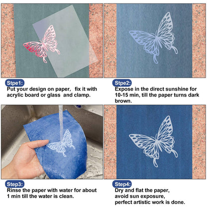 50 Pcs Sun Printing Kit Cyanotype Paper, A5 Sun Print Paper with 2 Plastic Tools for Sunprint, Light Sensitive Solar Photography Kit for DIY Crafts Project (5.8x8.3 Inch)