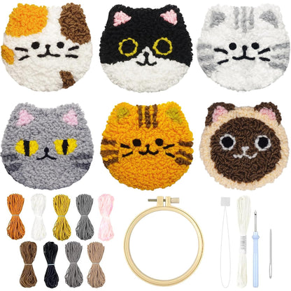 Morledoa Punch Needle Coasters Kit, Punch Needle Kits Adults Beginner, Cat Coasters Kit with Adhesive Felt, Yarns, Embroidery Hoop, Instruction