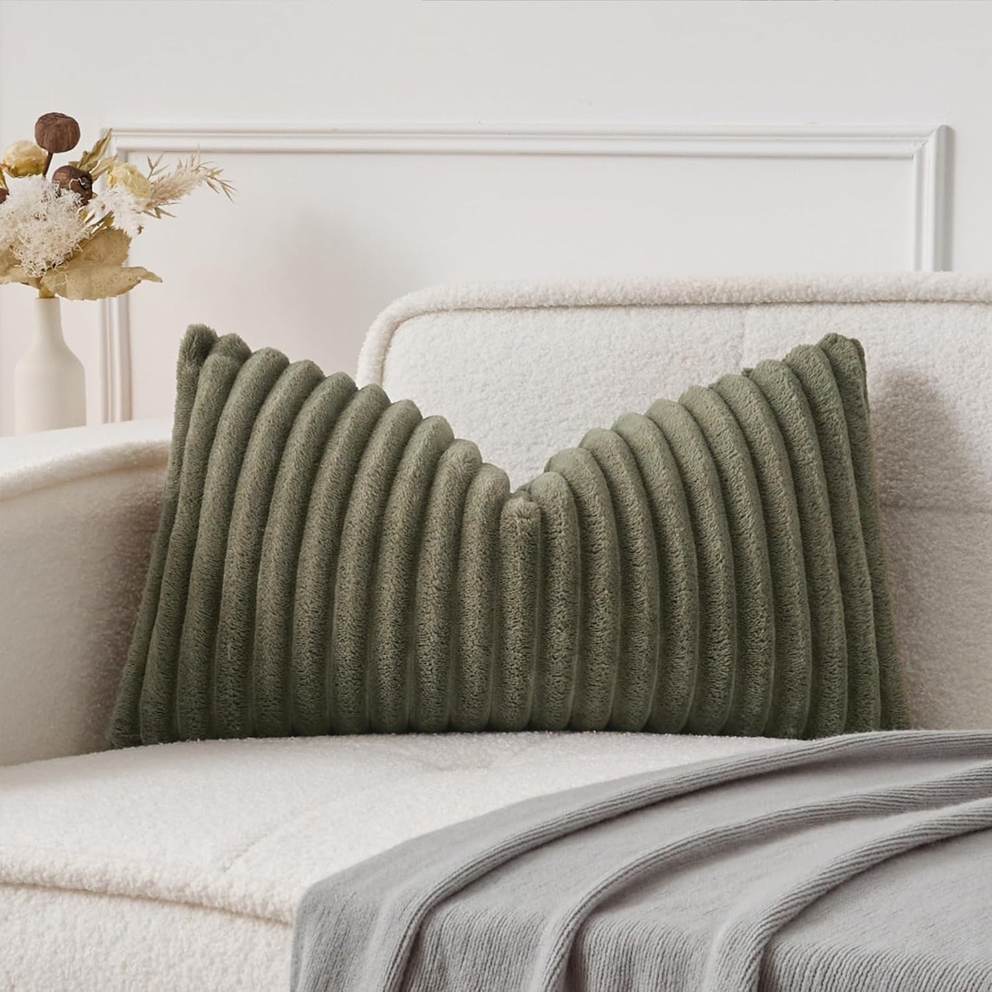 12x20 Inch Set 1 UGASA Lumbar Throw Pillow Cover of Super Soft Faux Fur Decorative Pillow Case Plush Flannel Texture