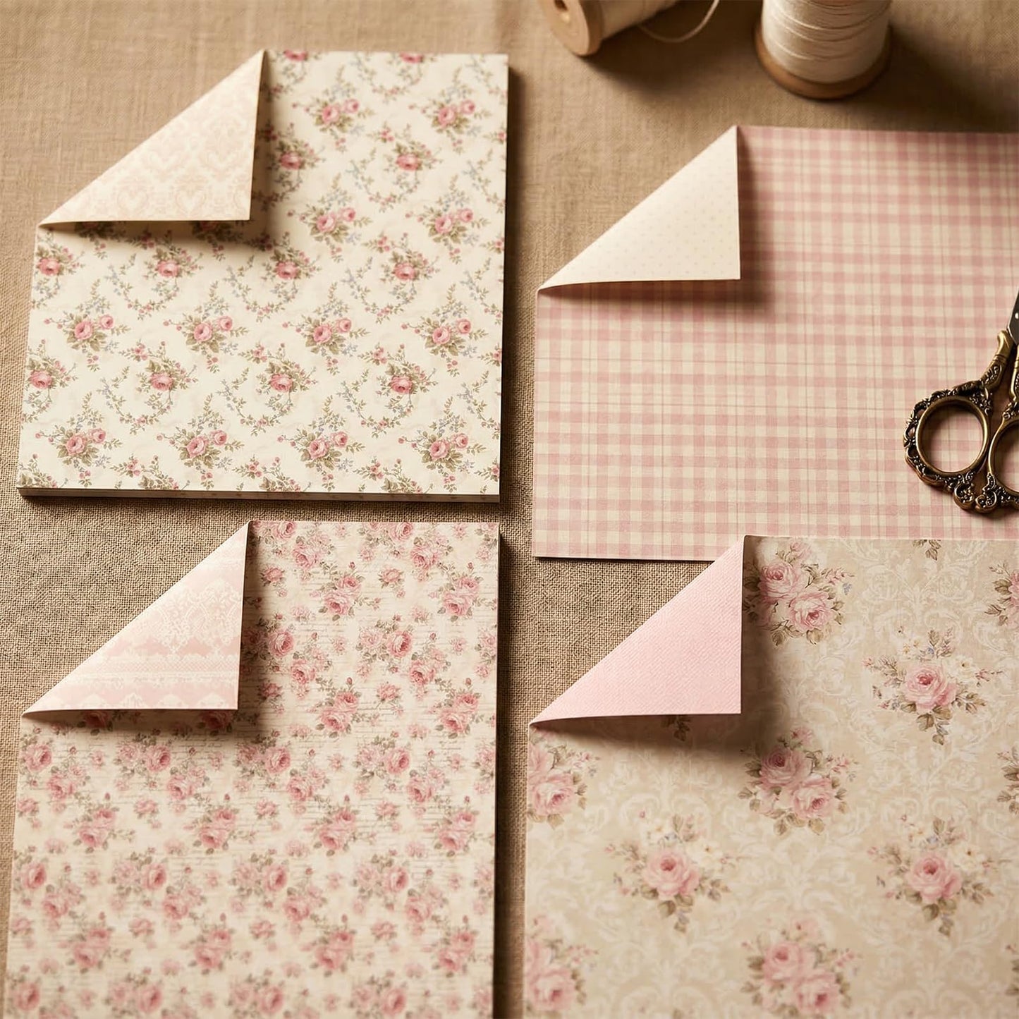 shuielai 24 Sheets 12×12 Retro Pink Floral Scrapbook Paper, Dual-Sided Decorative Craft Paper - for Photo Albums Junk Journals DIY Decor (Pink)