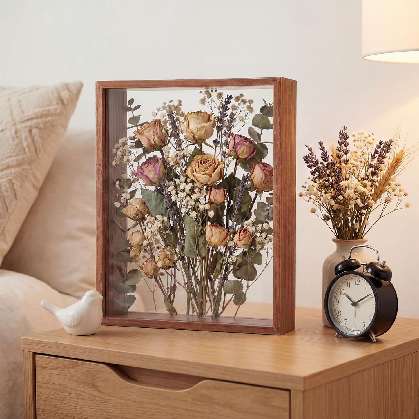 Wenqik 4 Pack 8 x 10 Shadow Box Frame Transparent Shadowbox Display Case Wood Deep Picture Frame with Soft Felt Back for Photos Dried Flowers Memorabilia Handicrafts Keepsake(Walnut)