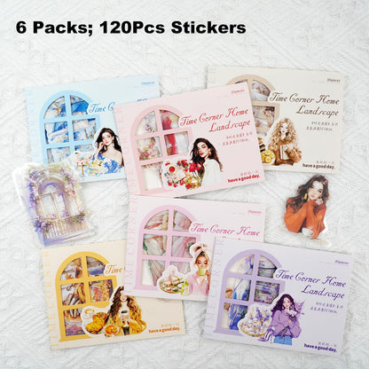 AuriicLeaf Cozy Home PET Stickers Set, 120PCS Vintage Girl and Room Aesthetic Stickers for Journaling, Scrapbooking, Planners and DIY Crafts
