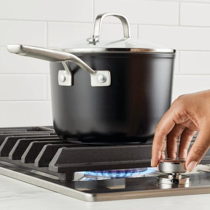 KitchenAid Hard Anodized Ceramic Nonstick Cookware Sauce Pan with Lid, 3 Quart - Matte Black