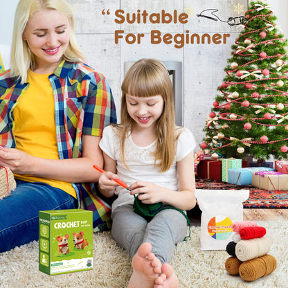 Faircosy Animal Crochet Kit for Beginners: Includes Complete Tools Ample Yarn Step by Step Videos for Teens Adults - Perfect Amigurumi Kit for Indoor Entertainment & Long Journeys