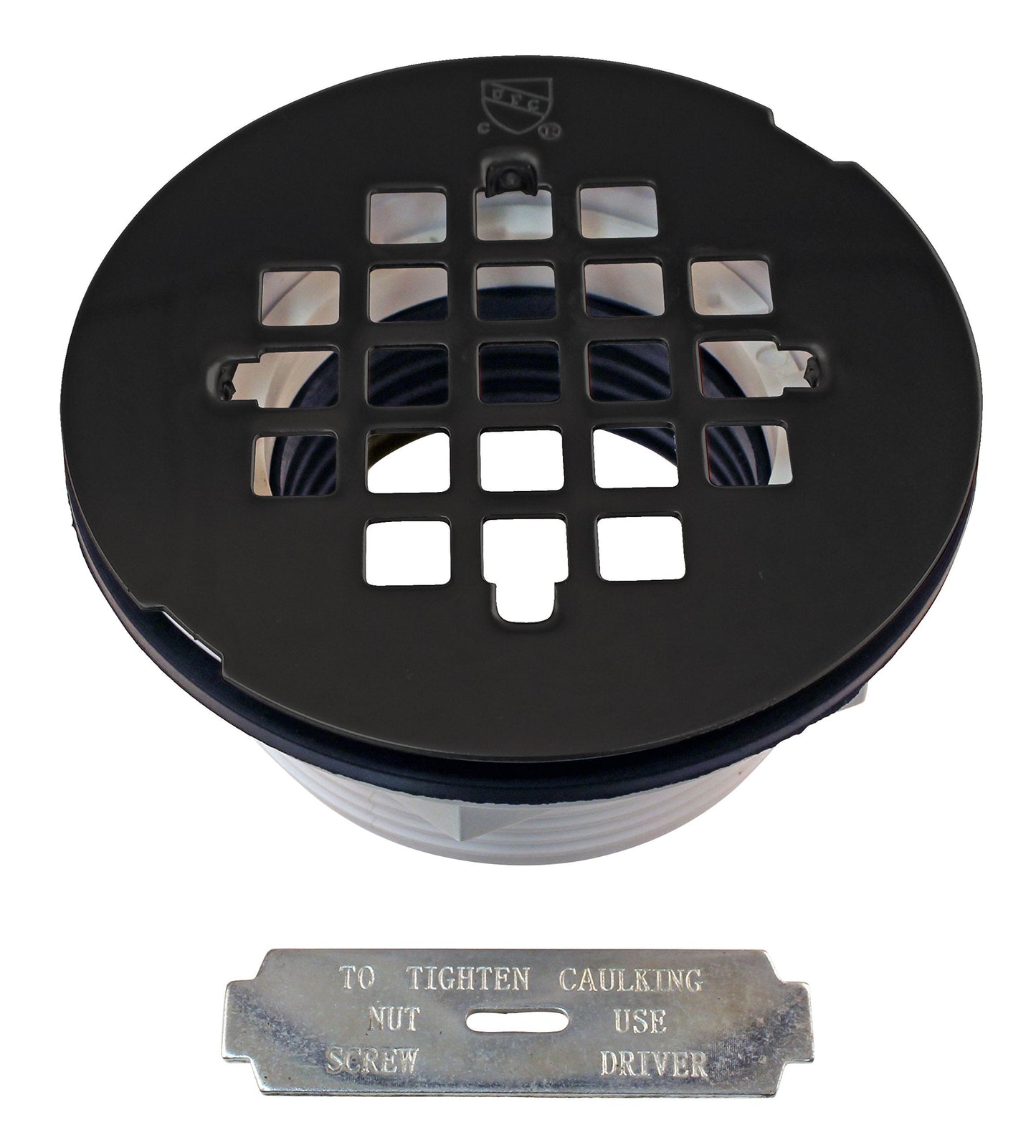 Westbrass A206P-62 2" No-Caulk PVC Compression Shower Drain with 4-1/4" Round Grid Cover, Matte Black