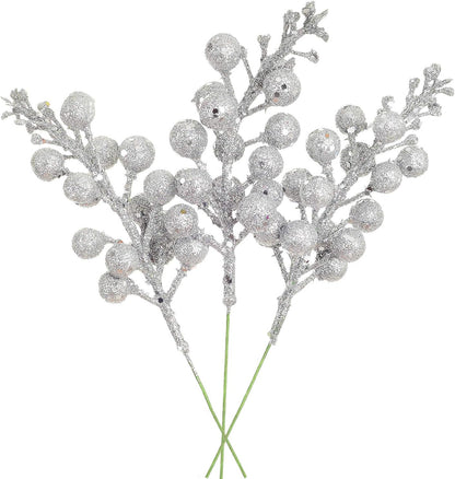 Lvydec 16pcs Christmas Glitter Berries Stems, 7.8" Artificial Picks for Christmas Tree Ornaments & DIY Wreath