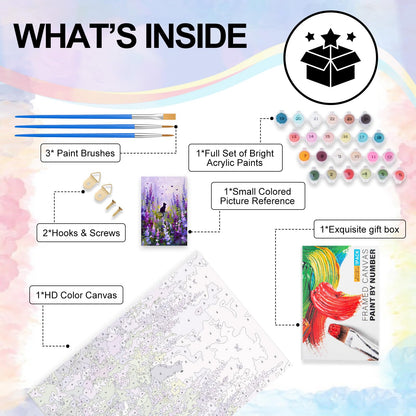 Yezavesu Framed Paint by Numbers Kit for Adults Beginner & Kids Ages 8-12, Flowers Paint by Numbers with Frame, DIY Number Painting for Adults Cat for Home Wall Decor Gift 8x12 inch