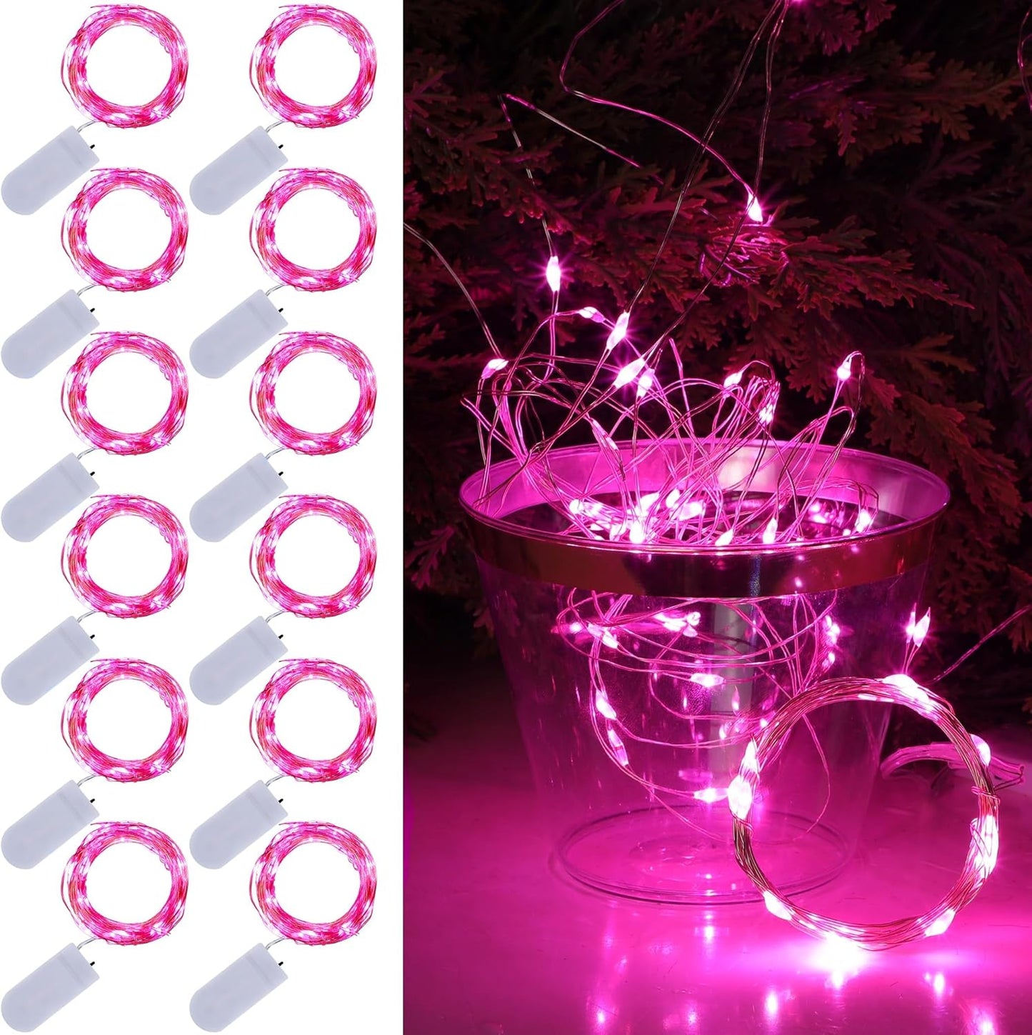 12 Pack 7 20 WATERGLIDE Valentine's Fairy Lights Battery Operated (Included), ft LED Mini String Lights, Waterproof
