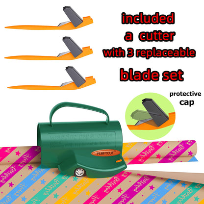 PERFYCUT Wrapping Paper Roll Cutter Tool with 3 pcs Replaceable Blade Kit Gift Wrapping Paper Cutter for Christmas and Birthday Wrapping Paper Gift Wrap Cutter Holder Tube Slicing Trimming.