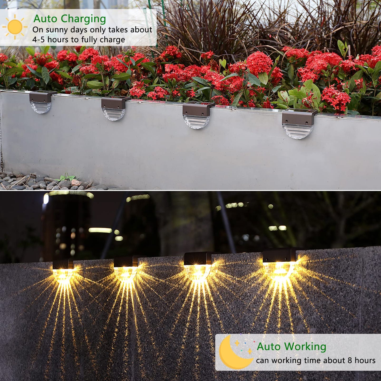 Melunar Solar Deck Lights, 6 Pack Waterproof LED Solar Step Light Outdoor, Fence Lights Solar Powered for Outside, Garden, Patio, Stairs,Yard,10 Lumens, Warm White/Color Changing Lighting