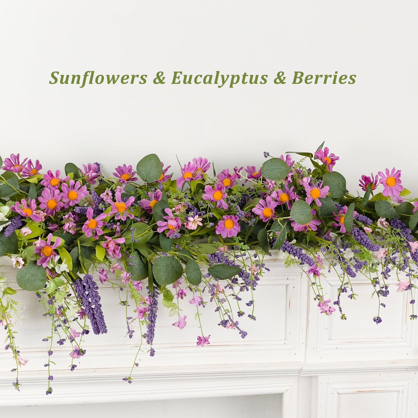 YUGALI Summer Garland, 6ft Eucalyptus Lavender Daisy Wildflower Vine