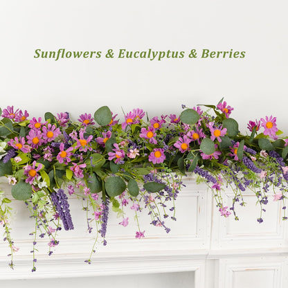 YUGALI Summer Garland, 6ft Eucalyptus Lavender Daisy Wildflower Vine