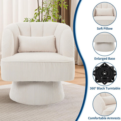 GAOMON Modern Swivel Barrel Accent Chair, 360° Corduroy Upholstered Armchair with Striped Backrest & Plush Padding, Comfy Round Lounge Chair for Living Room, Bedroom, Reading Nook - Beige
