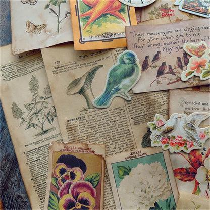 QCTC Junk Journal Vintage Botanical Ephemera, Handcrafted Coffee-Dyed Paper for Scrapbooking, Rustic Nature-Themed DIY Craft Supplies