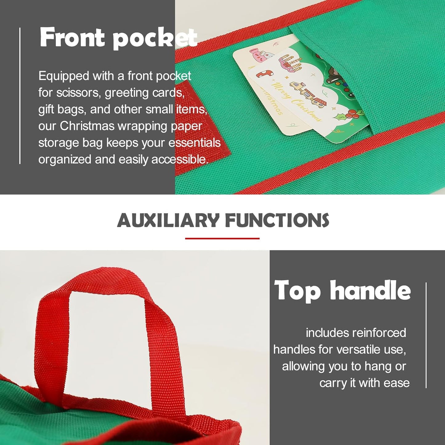 bruwaa 2 Pcs Gift Wrapping Paper Organizer Storage Bag with Pocket and Handles, 29" x 5.5" x 5.5" (Green)