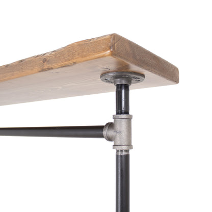 William Roberts Vintage Industrial Pipe Clothing Rack with Solid Wood Top Shelf, Black, 43" W x 64" H x 17" D