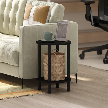 2-Tier Furinno Turn-N-Tube Side Table, Round End Table, Toolless Assembly Night Stand, Bedside Table with Open Shelf