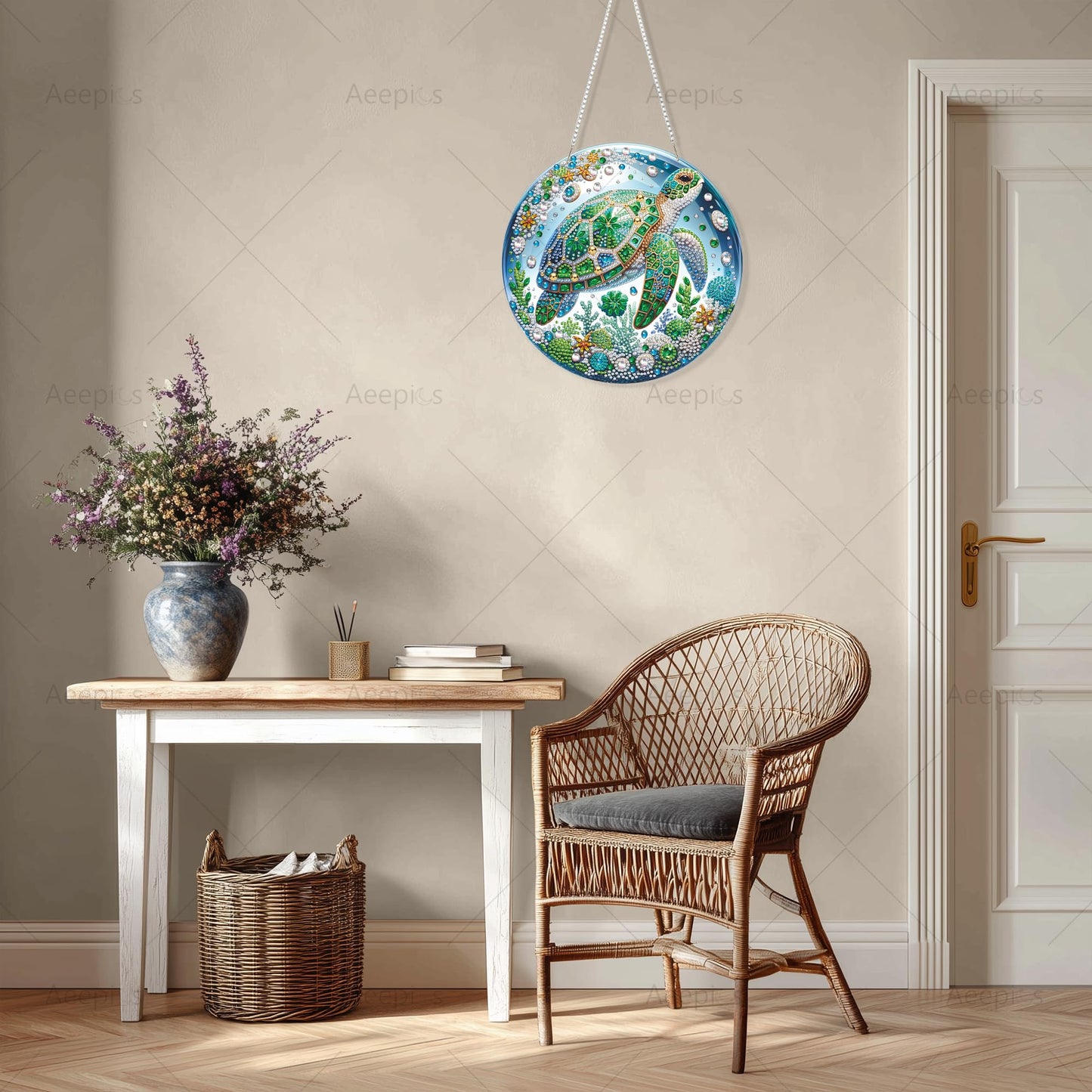 Aeepics Hanging Diamond Art Kit for Adult, DIY Diamonds Painting Pendant Ornament Kit, Acrylic Diamond Art Painting Board Kit (Turtle)