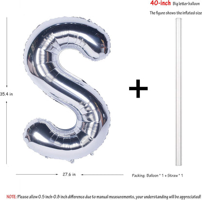 Letter Balloons Silver S - 40 Inch Giant Jumbo Helium Foil Mylar for Party Decorations
