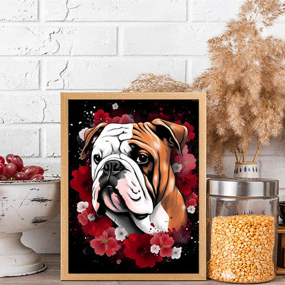 KAYEIUU English Bulldog with Flowers Diamond Painting Kits for Adults Animal 5D Full Drill Round Diamond Art Kits Diamond Dots Paintings with Diamonds Gem Art Picture Crafts Home Decor 12x16 inch