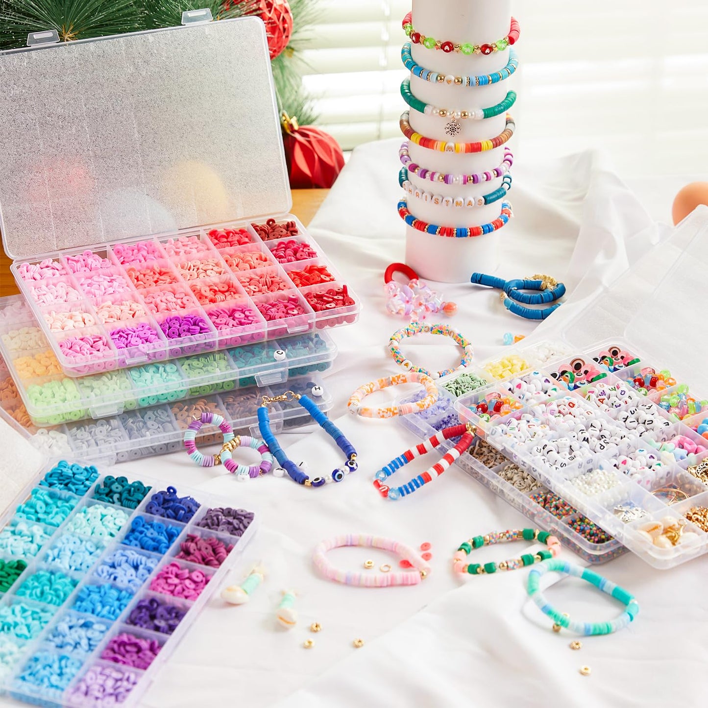 INSCRAFT 22000 Pcs Clay Beads for Bracelet Making Kit, 120 Colors Flat Round Polymer Clay Beads, Friendship Bracelet Kit Heishi Beads for DIY Jewelry Making, Crafts Gift for Girls Teen Ages 6-12