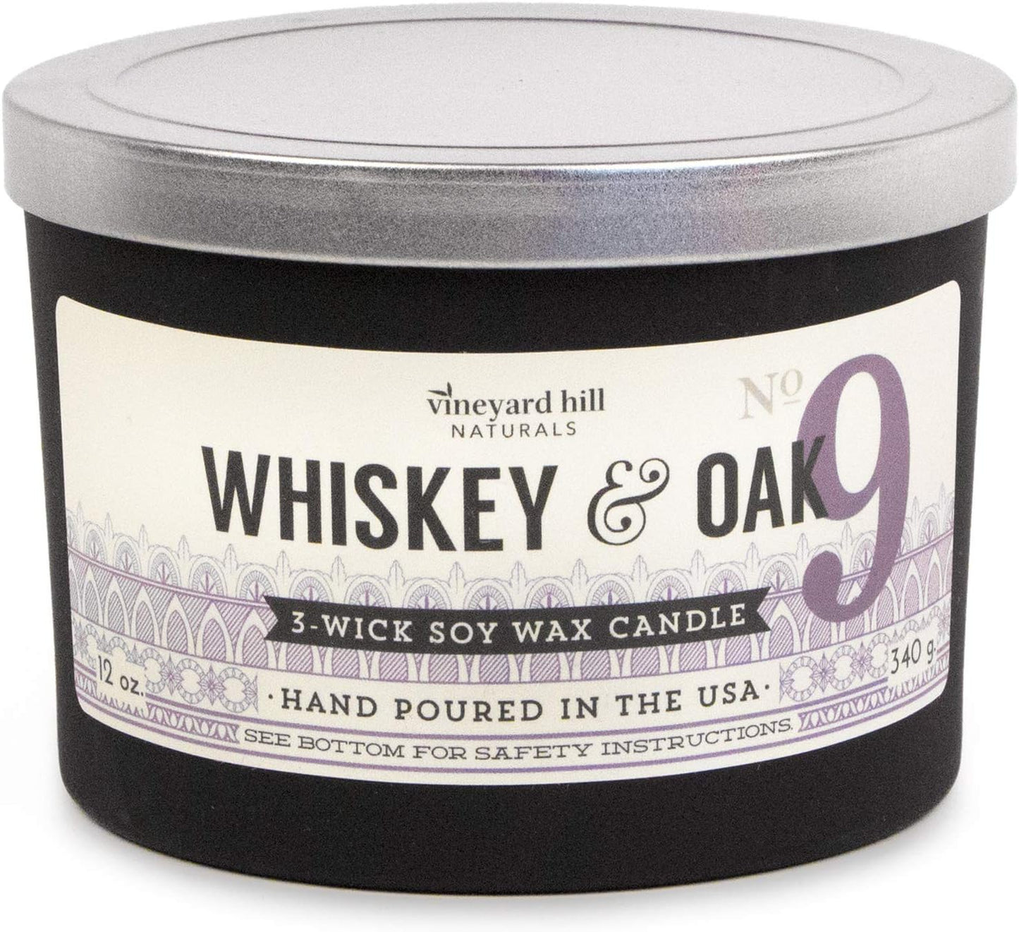 Matte Black Letterpress 3-Wick Scented Candle, 12-Ounce, Whiskey & Oak
