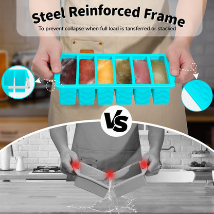 2-Pack Silicone Freezer Trays with Lid, 2 Large 2-Cup(500ml) & 6 Small 1/2-Cup(125ml) Soup Freezer Container Molds, Ice Cube Tray For Meal Prep & Freezing Soup, Stews, Sauces, Oven & Dishwasher-Safe