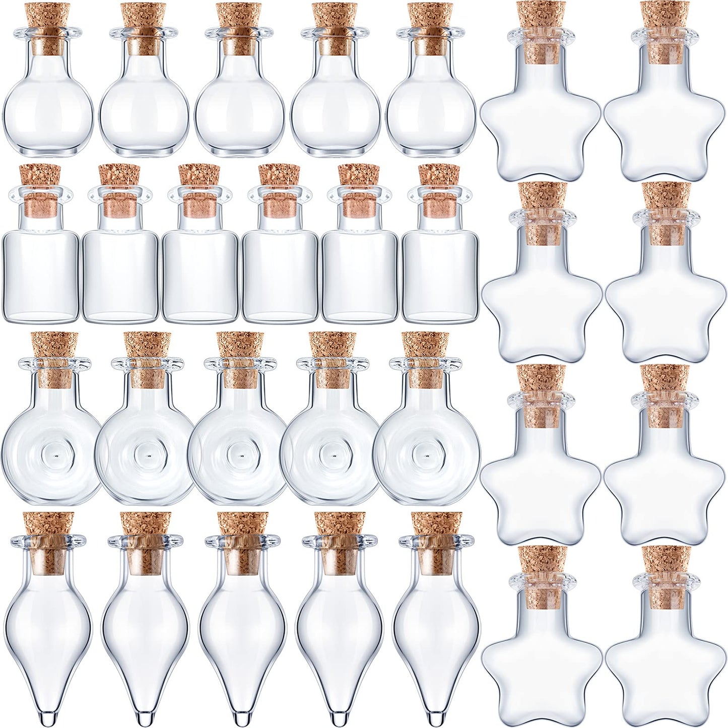 Patelai 50 Pcs Mini Glass Bottles Jars with Cork Stoppers Tiny Cork Glass Bottles Halloween Small Wishing Message Jars DIY Decor for Winter Christmas Party Wedding Baby Shower Favors(Classic Shape)