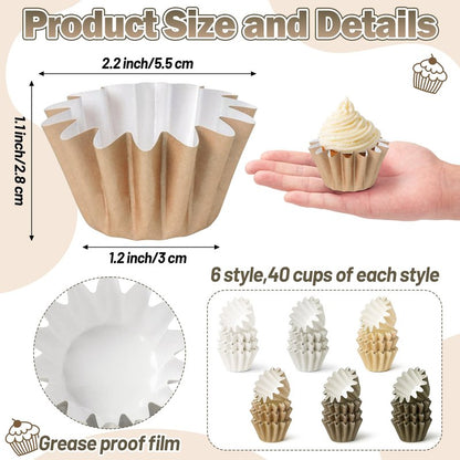 Mini Size Cupcake Liners - 240 Counts Coffee Tan Grease-Resistant Muffin Baking Cups, Bulk Brown Neutral Disposable Paper Cupcake Wrappers for Celebration Gathering Baby Shower Birthday Party Supplies