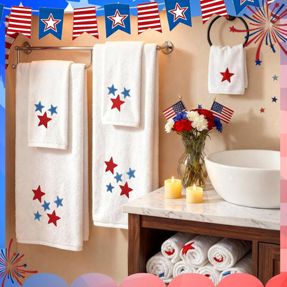 6 4th Set 250th Peryiter Pcs of July Bath Towels Anniversary Stars Embroidered Cotton Bathroom Decors Stars Hand Towels
