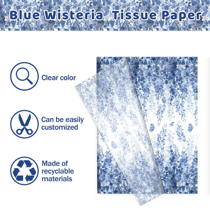 100 Sheets Blue Eucalyptus Leaf Tissue Paper Blue Botanical Leaves Wrapping Paper DIY Arts Tissue for Birthday Wedding Bridal Baby Shower Party Decor Supplies, 13.8 x 19.7 inches