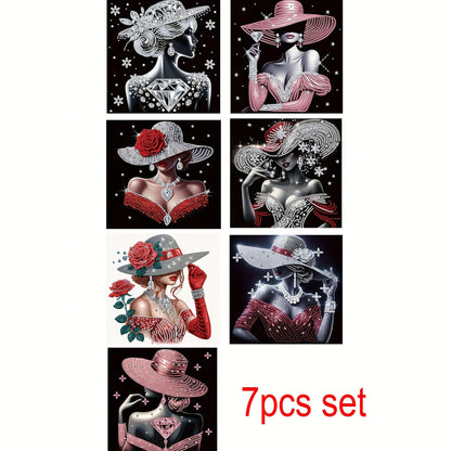 KUFWKEY 7PCS/Set 11.8x11.8 inch,Elegant Woman Diamond Art Kits for Adults,5D DIY Special Shape Crystal Partial Diamond Painting Kits,Mosaic Sparkling gem Art,Home Decor No Frame