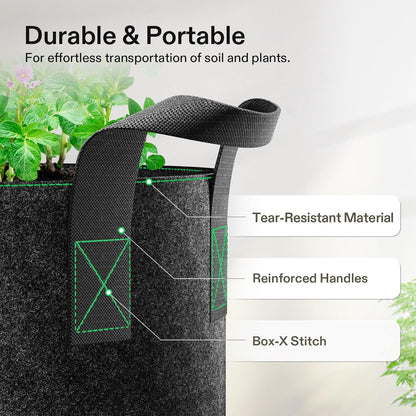 VIVOSUN 25 Gallon Grow Bags - 10-Pack Reinforced Fabric Planter Pots for Gardening | Black