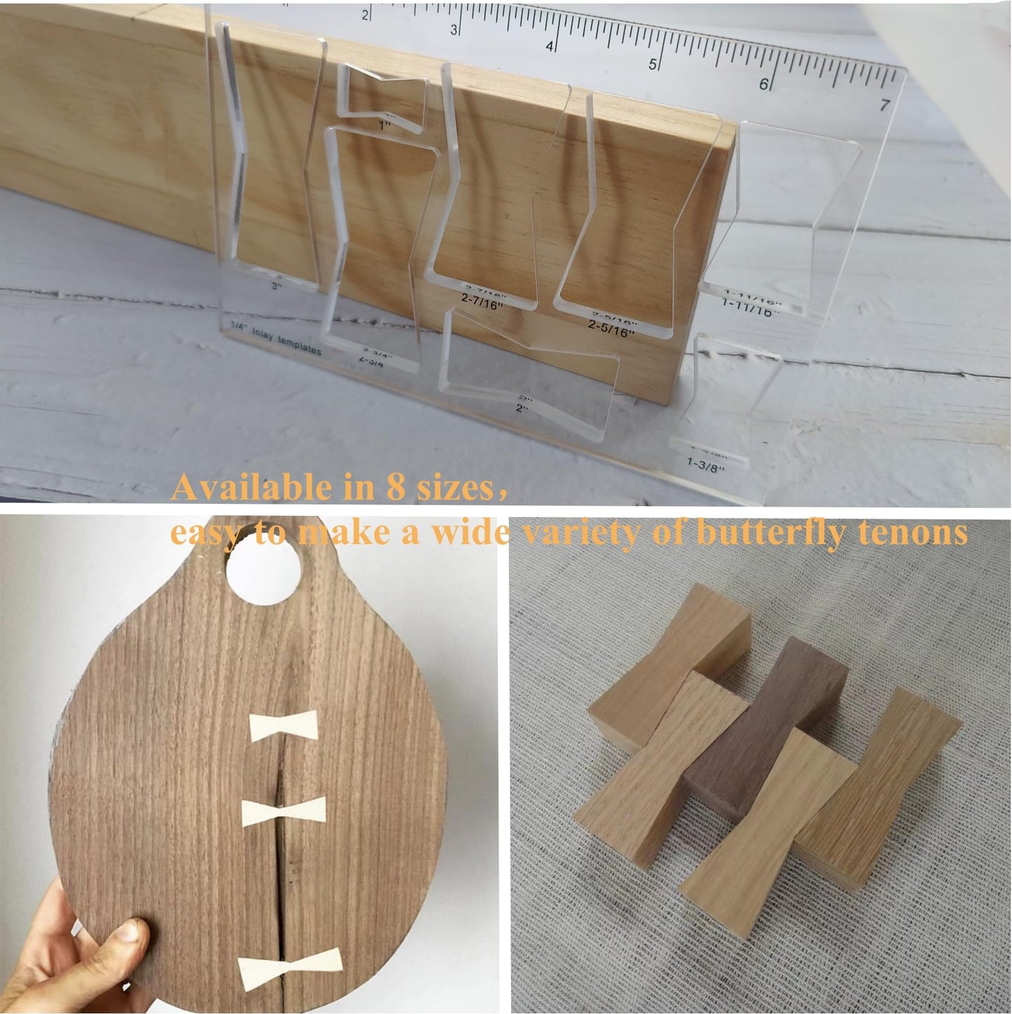 Kingria 8 in1 Bowtie Jia Router Template for Woodworking 1/4'' Thick DIY Router Template Jig Kit Acrylic Butterfly Inlay Template Decorative Guide (Butterfly)