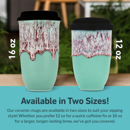 16oz NOVA CERAMICS Travel Mug On the Go Coffee Tumbler Microwave & Dishwasher Safe Green Tumbler - Gifts For Women Men