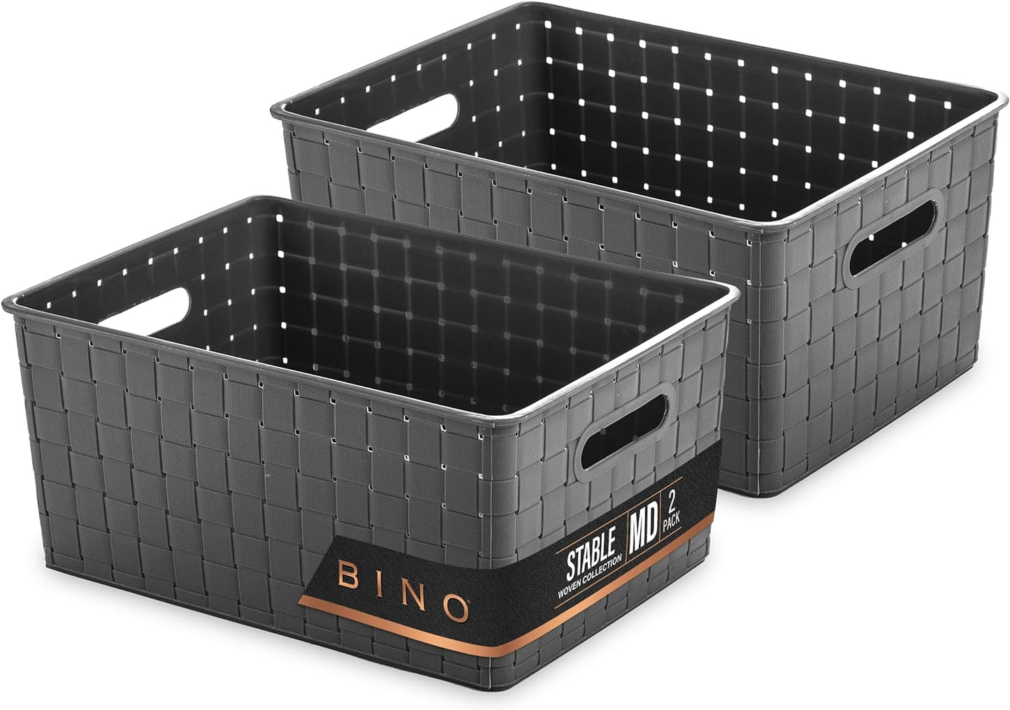 BINO Plastic Storage Baskets Medium - Grey, Multi-Use Storage, Rectangular Cabinet Organizer with Handles