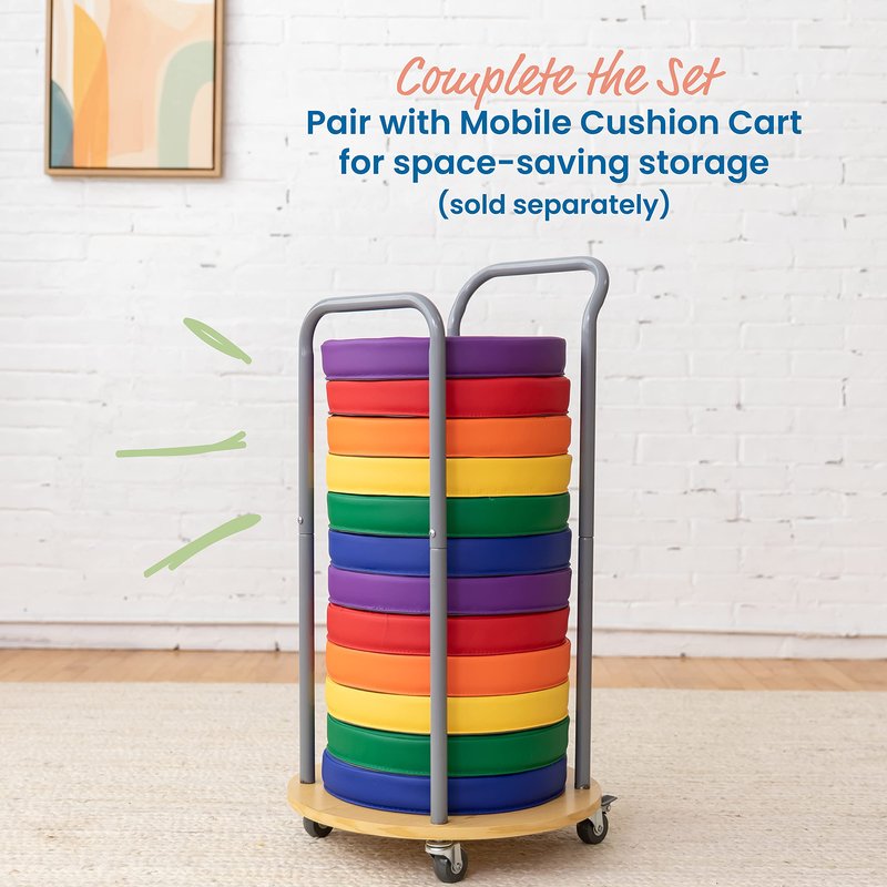 ECR4Kids SoftZone Floor Cushions, Round, Flexible Seating, Assorted, 6-Piece