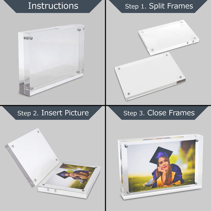 MIRA-K | Crystal Memories | Acrylic Picture Frame 5x7 with Magnetic Closure | Lucite Photo Frame for Tabletop | Decorative Display for Tickets, Postcards and Awards