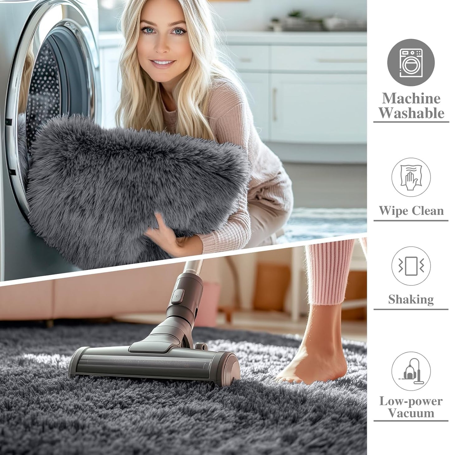 OLANLY Grey Round Area Rug - Soft, Fluffy, Machine Washable 3 ft Circle Carpet for Bedroom & Living Room