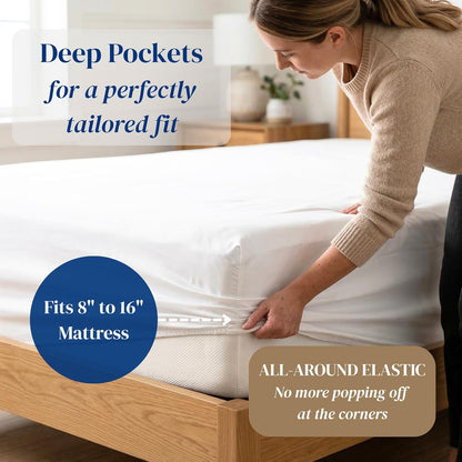 Beckham Hotel Collection King Size Sheet Set - 100% Cotton Sateen, Silky Smooth, 4-Piece, White